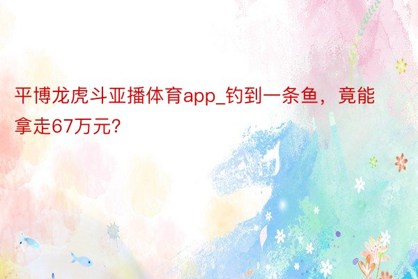 平博龙虎斗亚播体育app_钓到一条鱼，竟能拿走67万元？