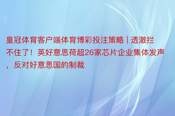 皇冠体育客户端体育博彩投注策略 | 透澈拦不住了！英好意思荷超26家芯片企业集体发声，反对好意思国的制裁